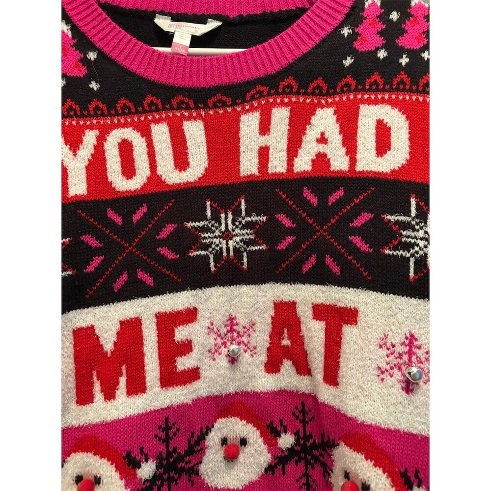 No Boundaries Ugly Christmas Sweater Juniors L Multicolor Ho Ho Ho Bells - Picture 4 of 10